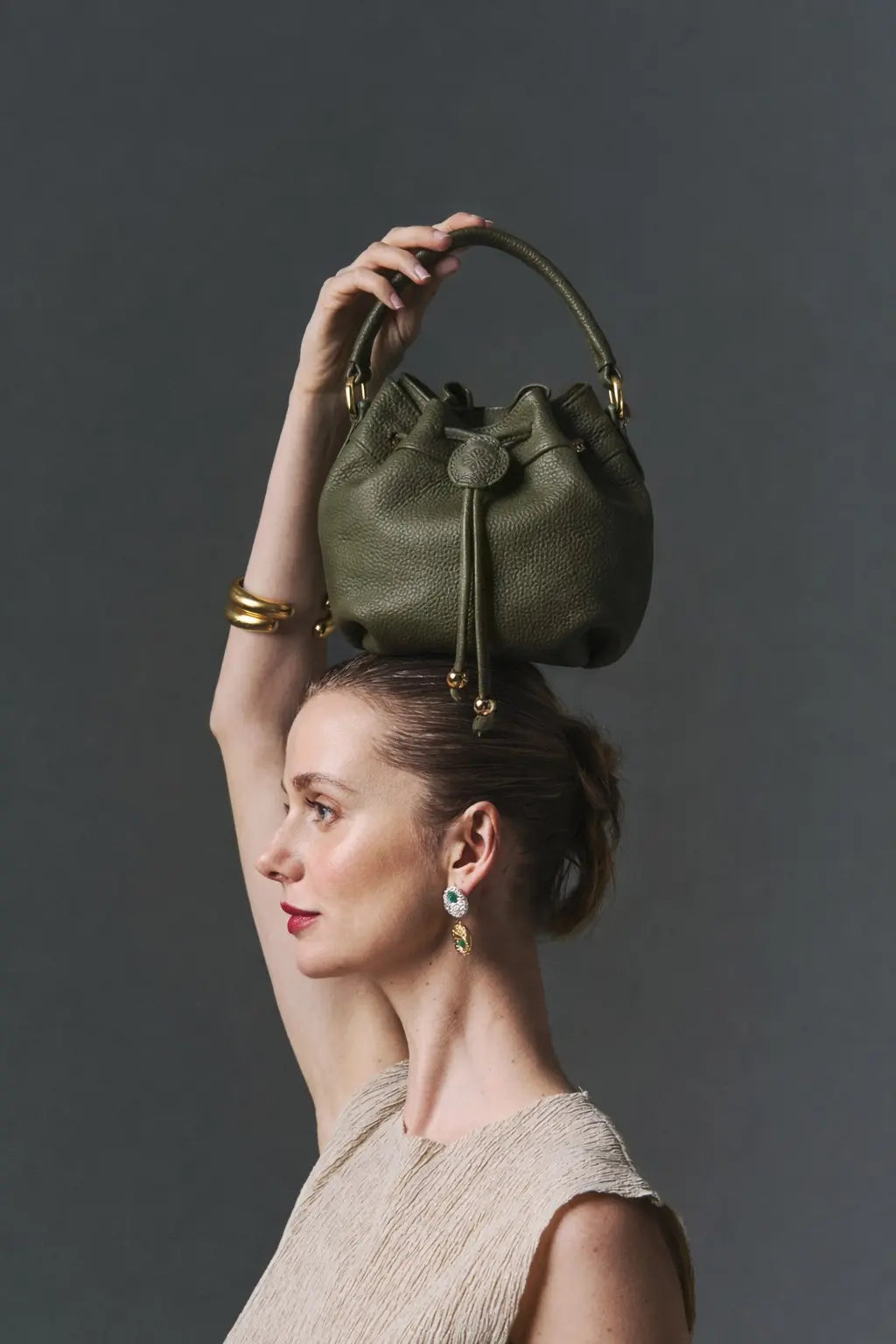 Sienne Textured Italian Leather Bucket Bag