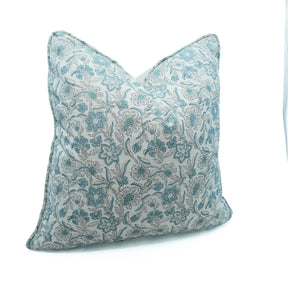 Artisan Blue Floral Linen Blend Piped Throw Pillow Cover – Jarul