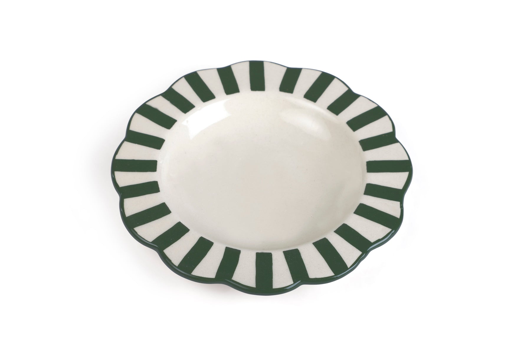Ceramic stripe Salad Plate,  Olive green - 8.25 x 8.25 x 1.25 Inches