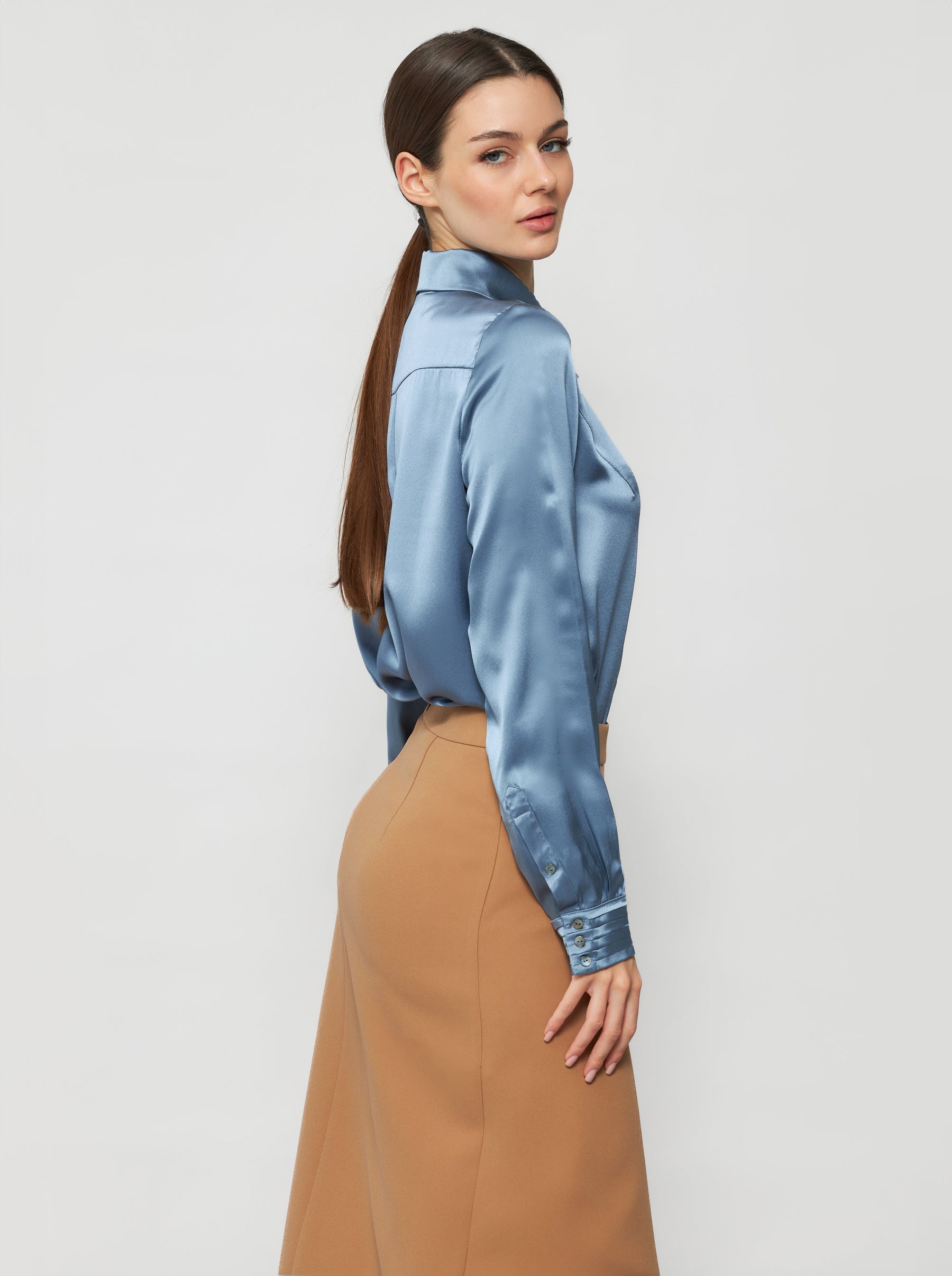 Solgo Pleated Silk Charmeuse Shirt