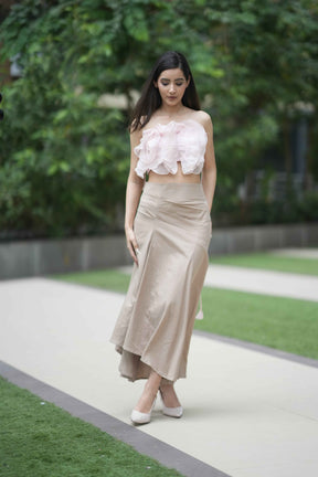 Soft Pink Ruffled Top With Long Khadi Skirt