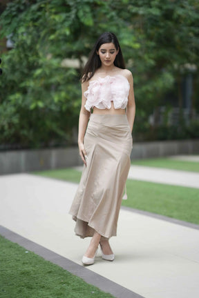Soft Pink Ruffled Top With Long Khadi Skirt