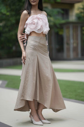 Soft Pink Ruffled Top With Long Khadi Skirt