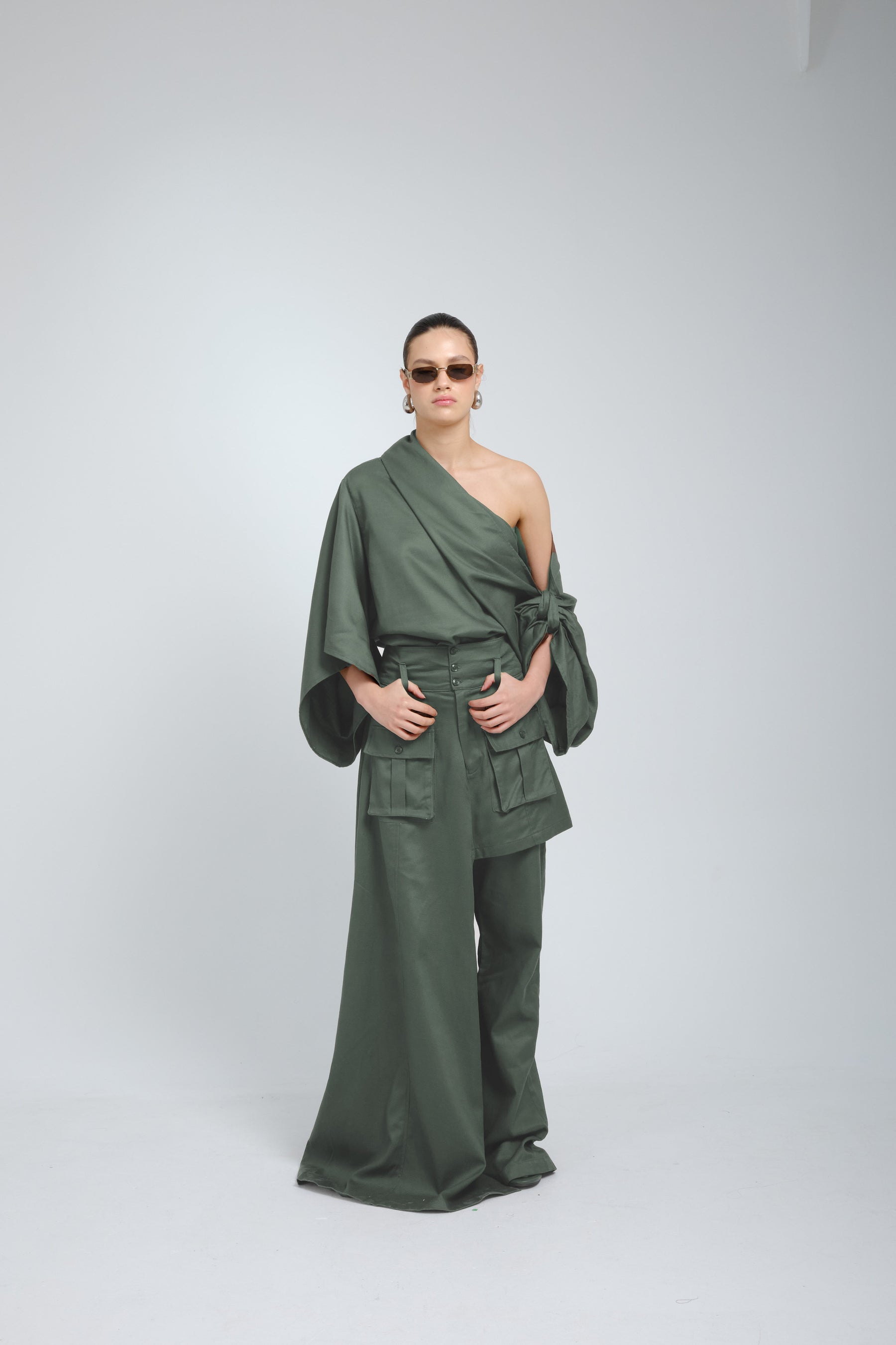 Ciocco Asymmetric Cargo Skirt Trousers