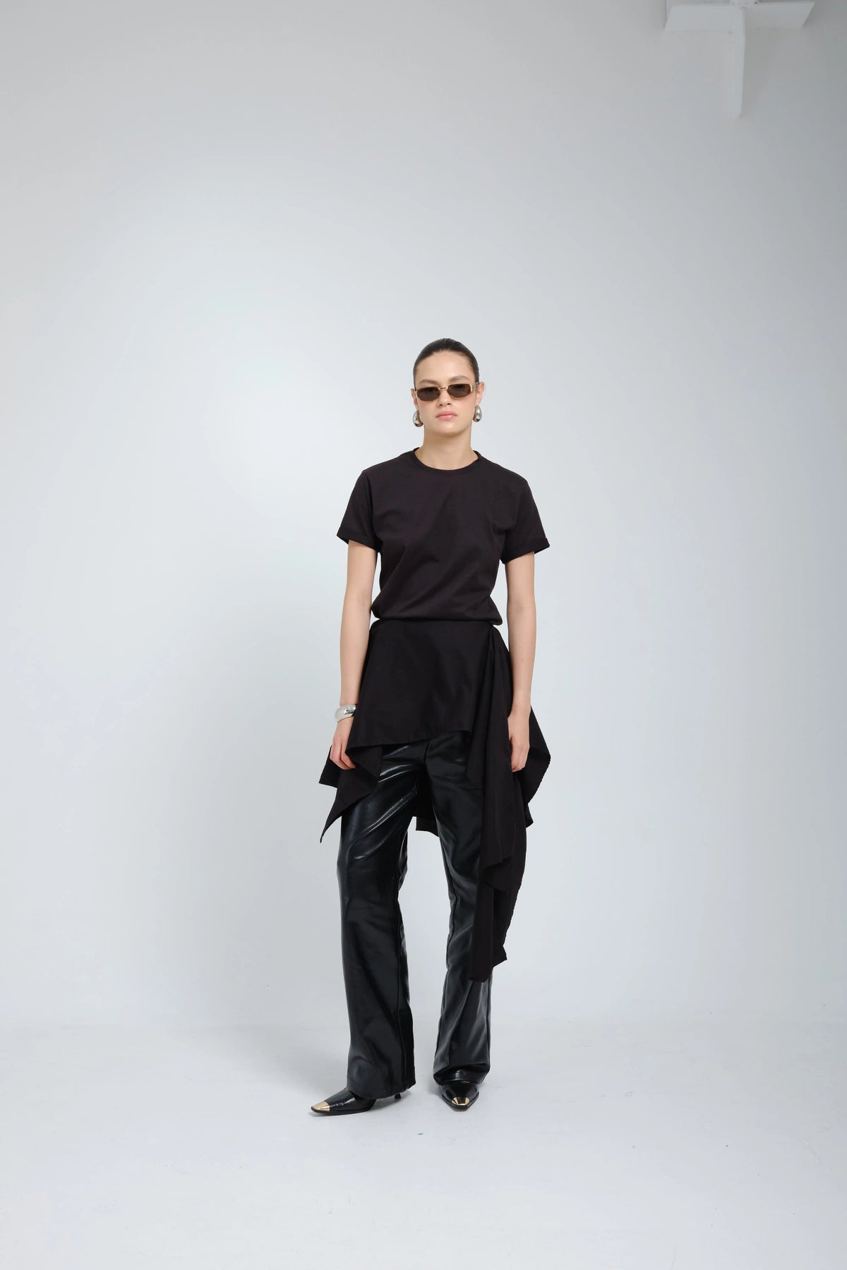 Radia Black Poplin Wrap T-shirt