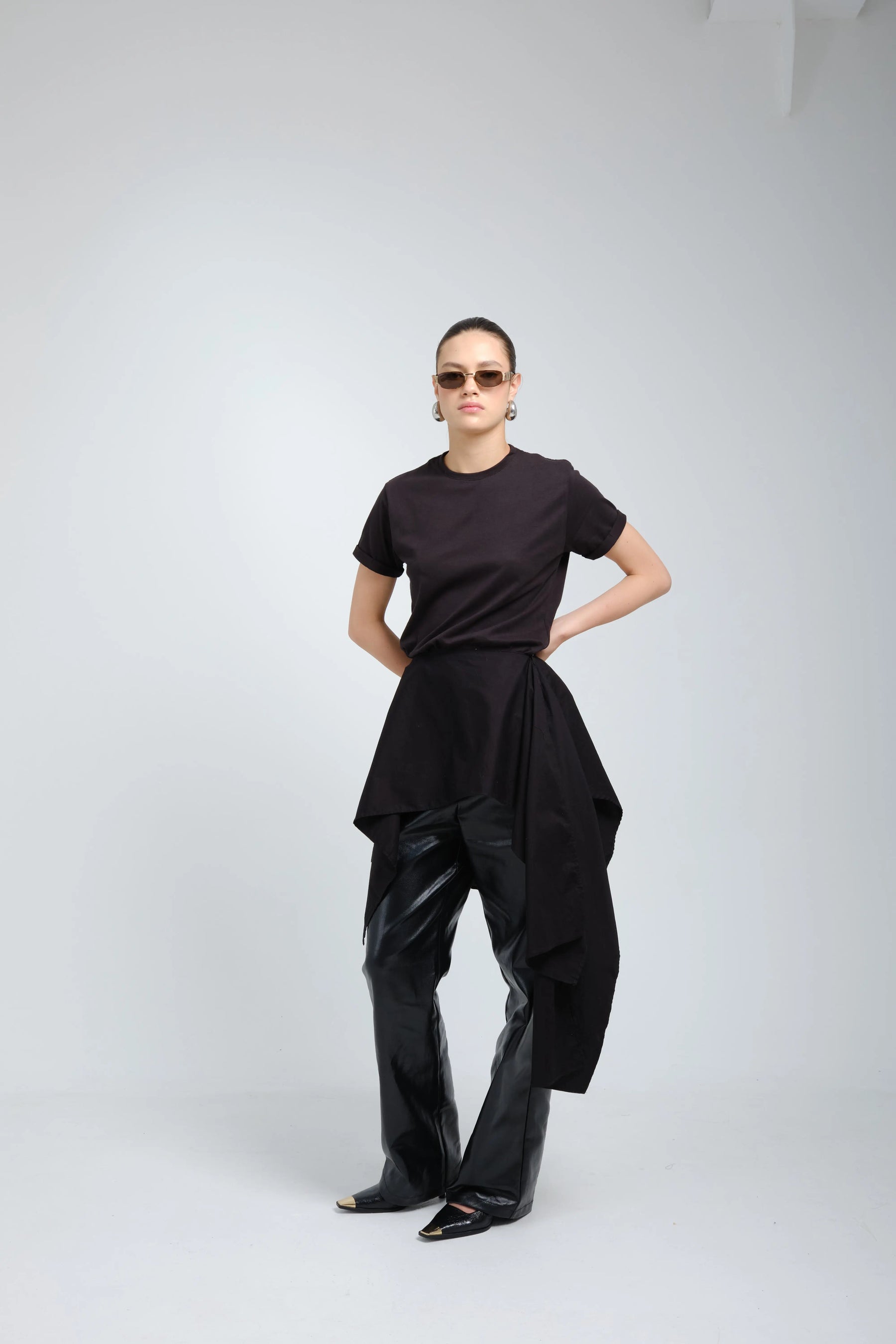 Radia Black Poplin Wrap T-shirt
