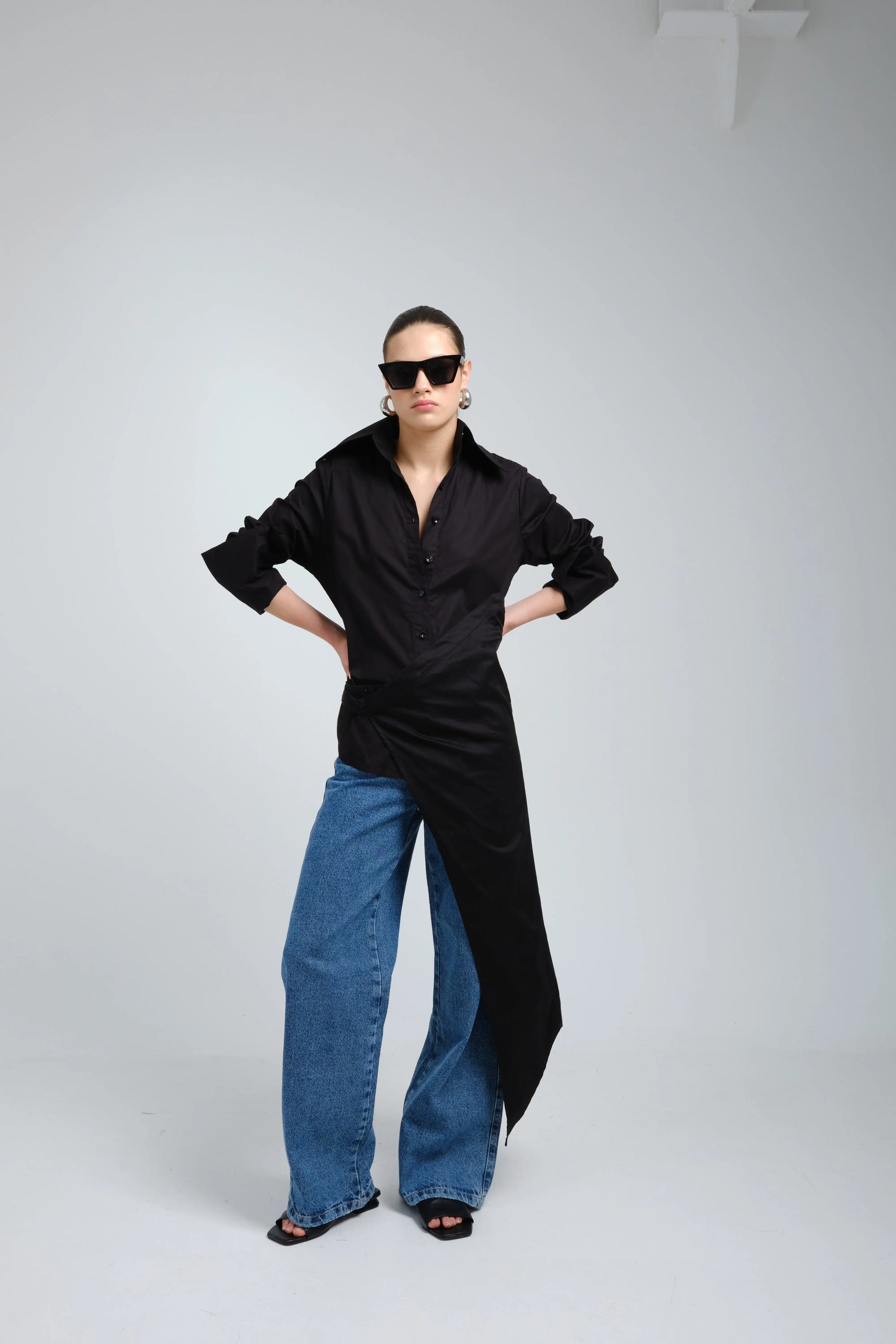 Mento Black Asymmetric Shirt