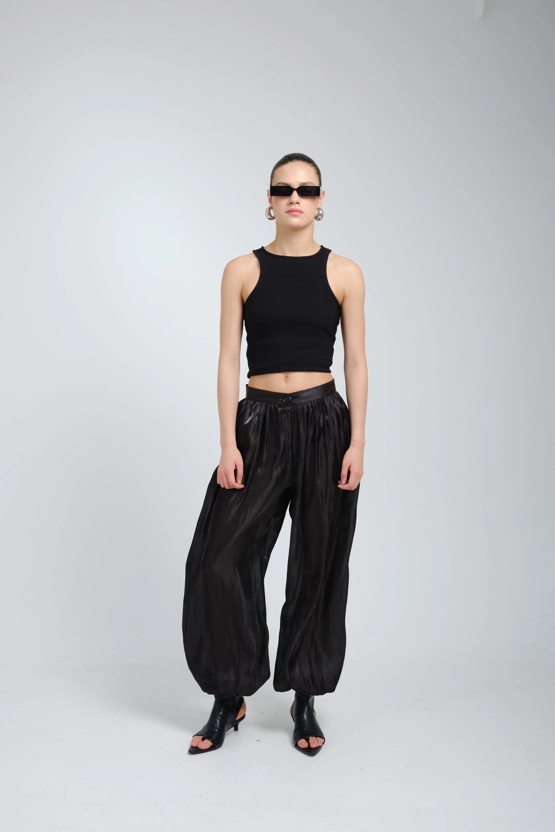 Suna Noir Satin Harem Trousers