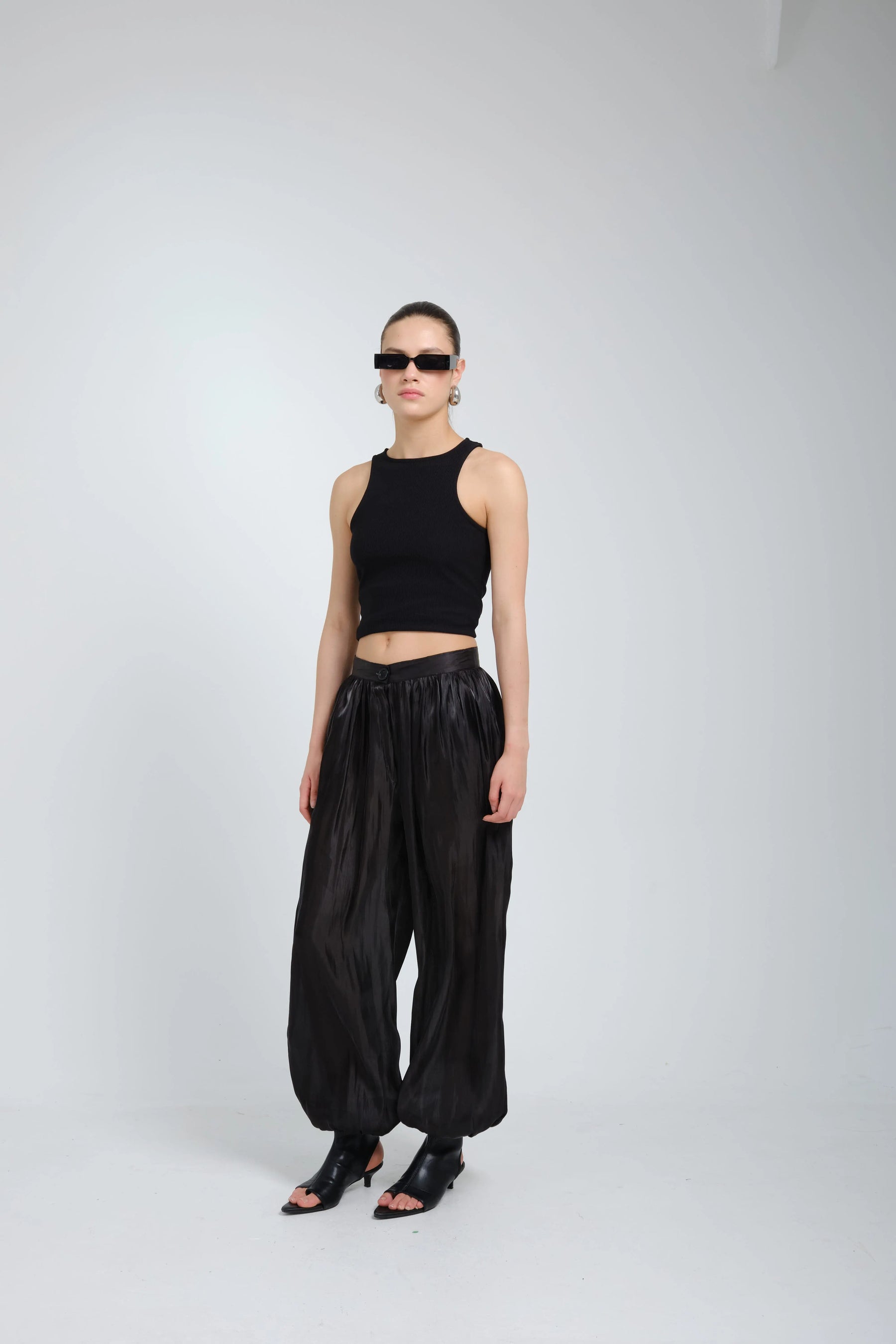 Suna Noir Satin Harem Trousers