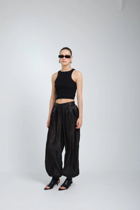 Suna Noir Satin Harem Trousers