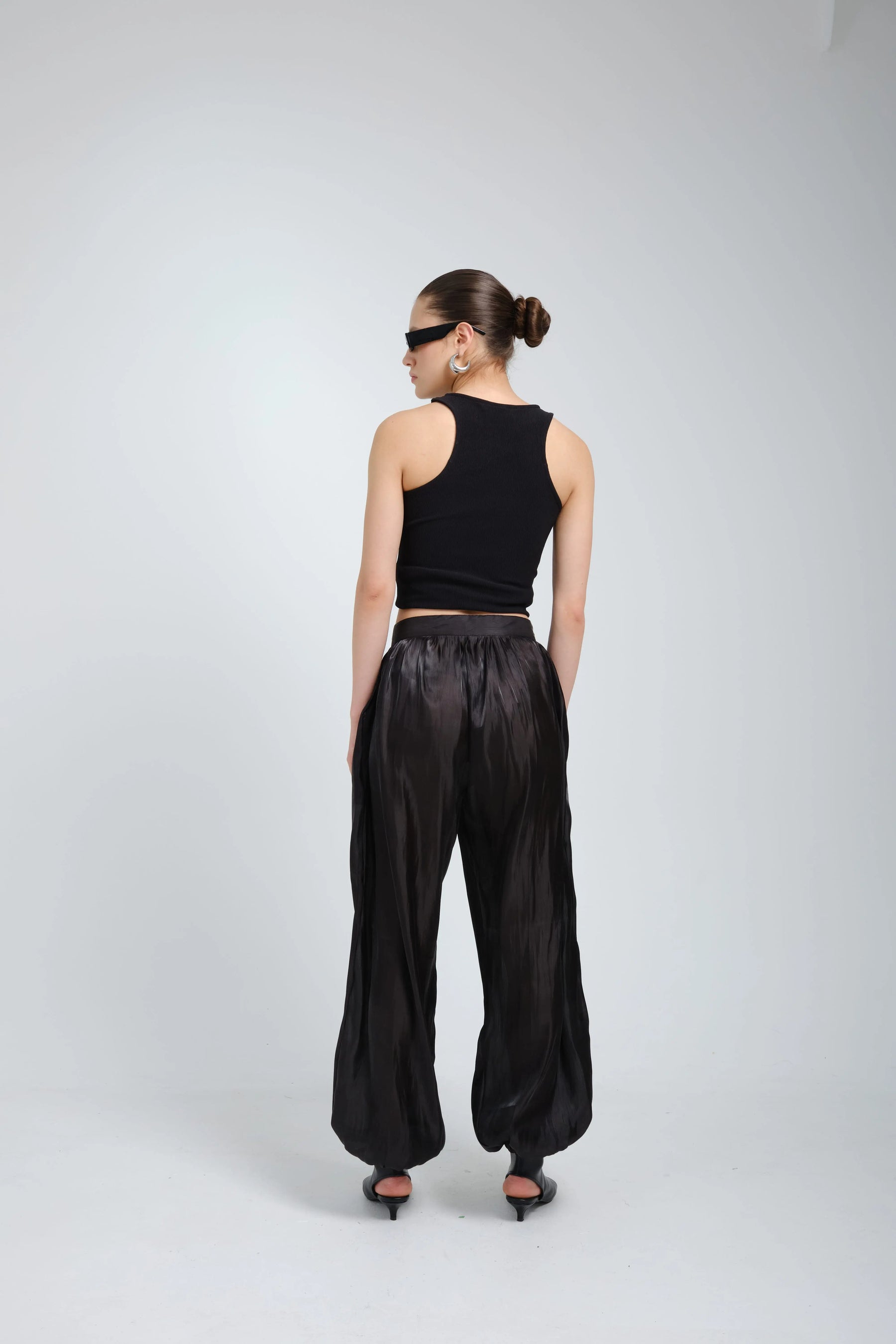 Suna Noir Satin Harem Trousers