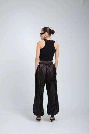 Suna Noir Satin Harem Trousers