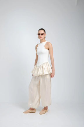 Suna White Satin Peplum Top