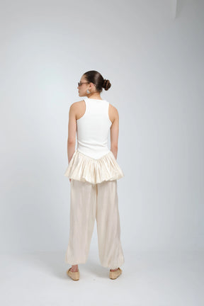 Suna White Satin Peplum Top