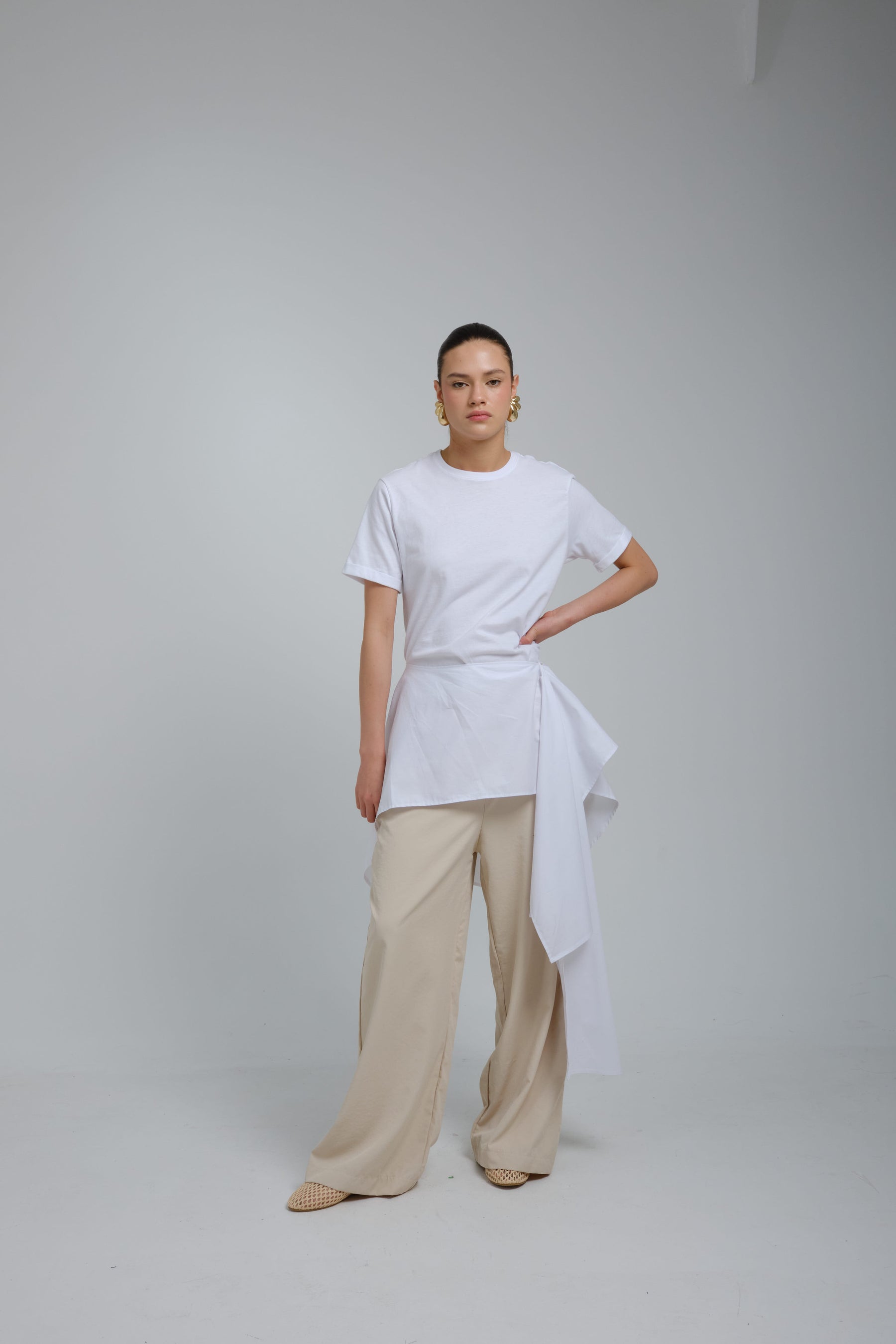 Radia Blanca Poplin Wrap T-shirt