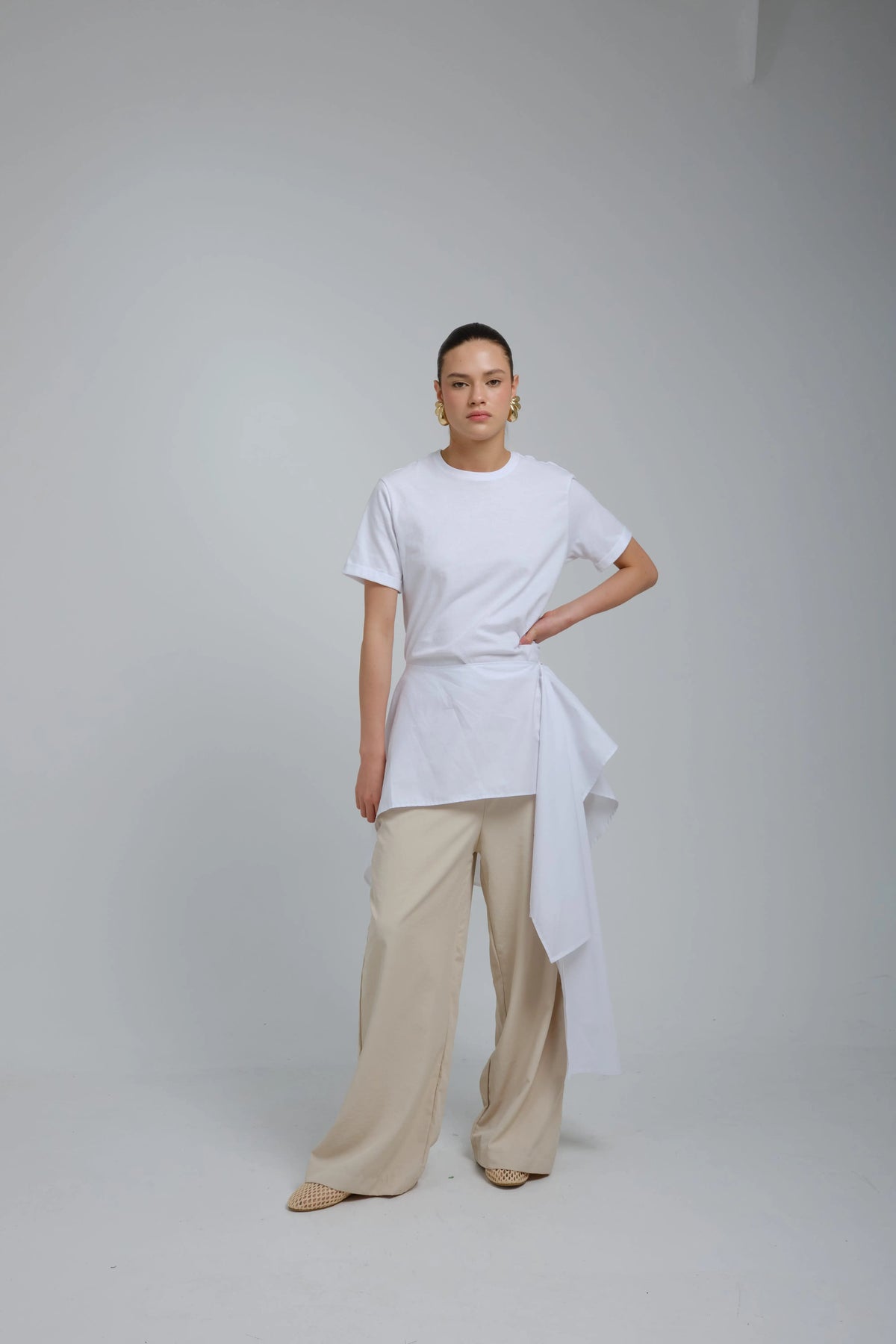Radia White Poplin Wrap T-shirt