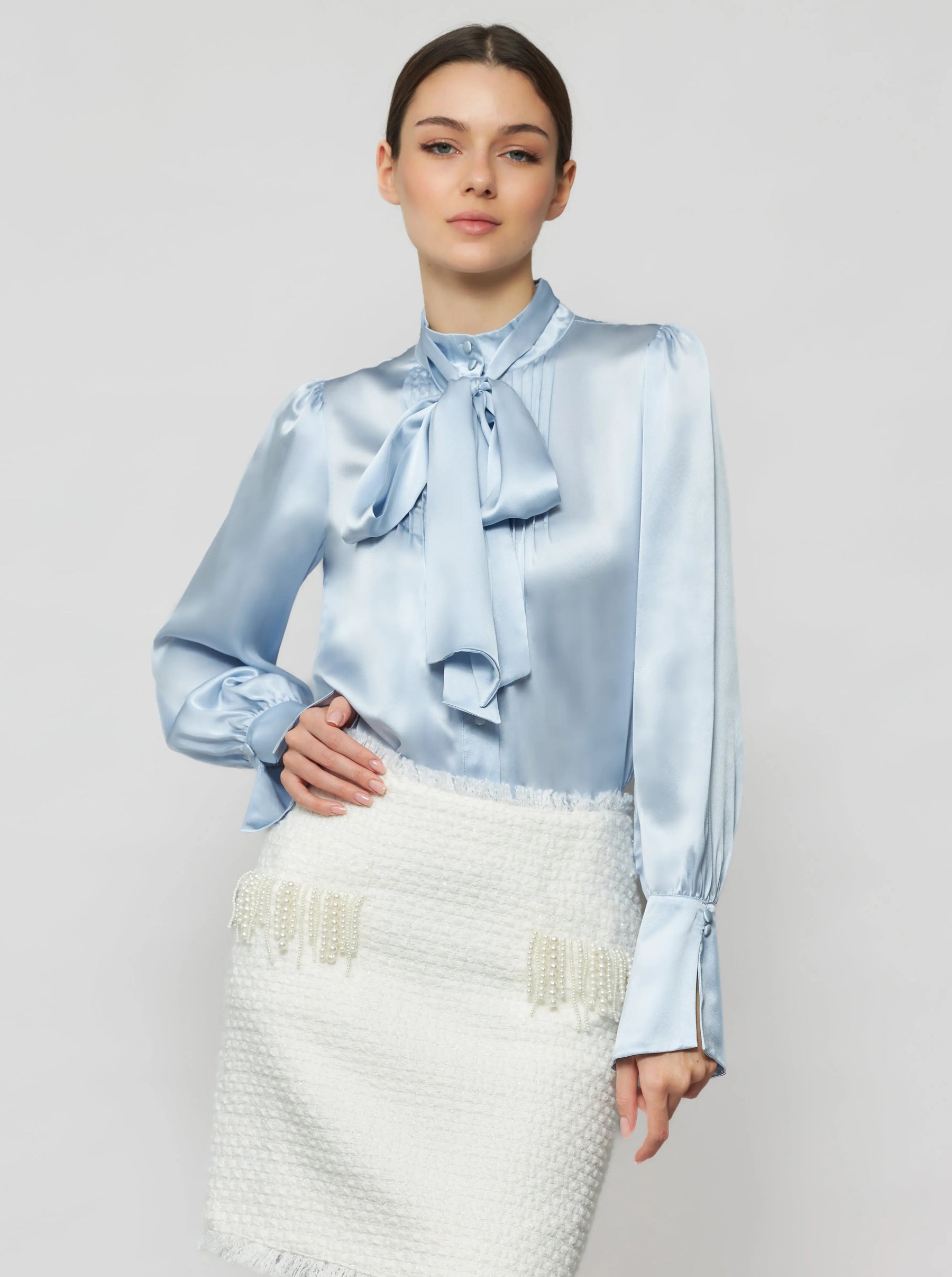 Phaius Bow Tie Silk Charmeuse Blouse