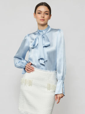 Phaius Bow Tie Silk Charmeuse Blouse
