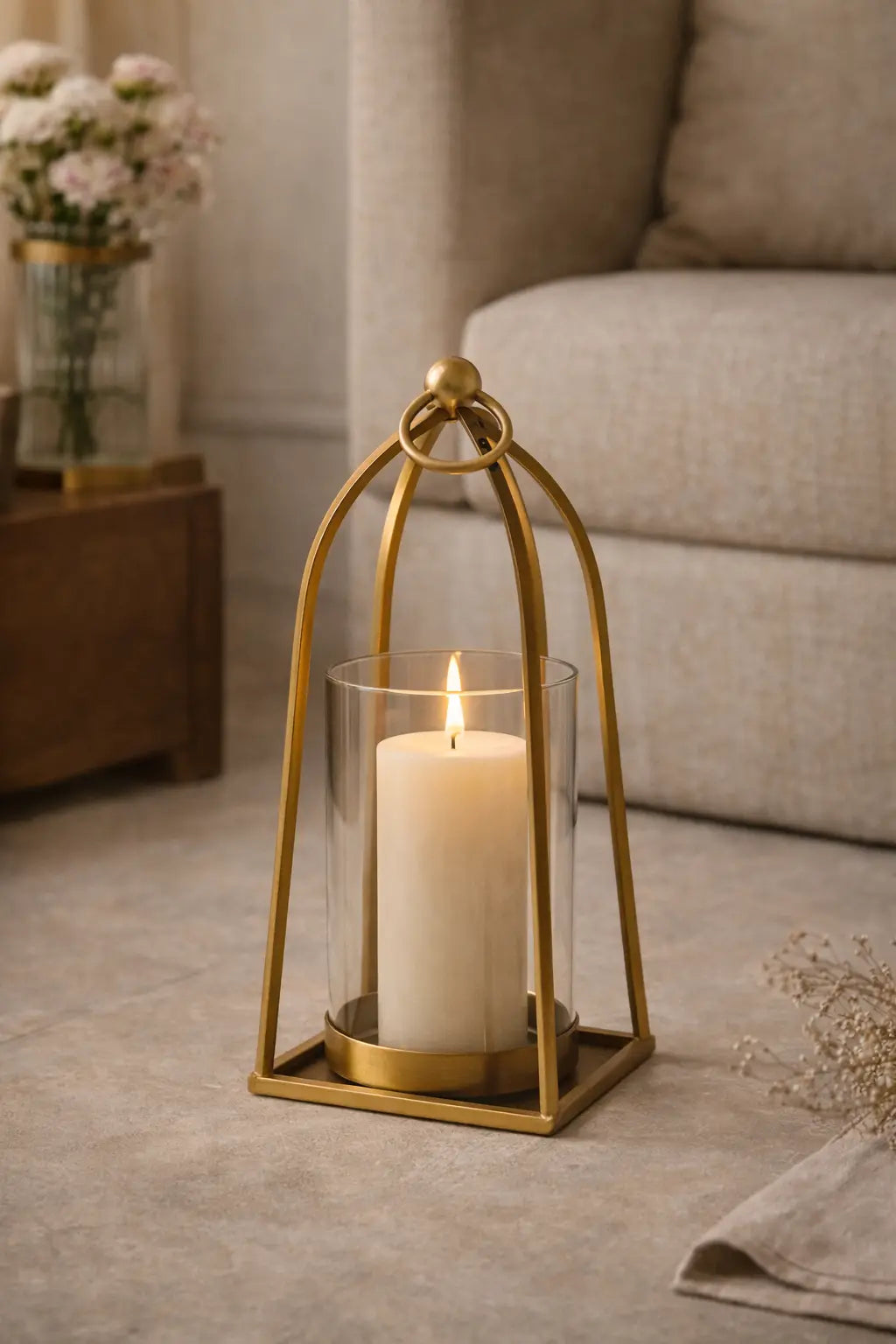 Arc Hurricane Candle Holder — Antique Brass Finish