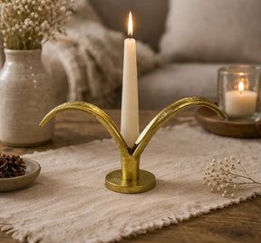 Arc Wing Taper Candle Holder — Gold Finish