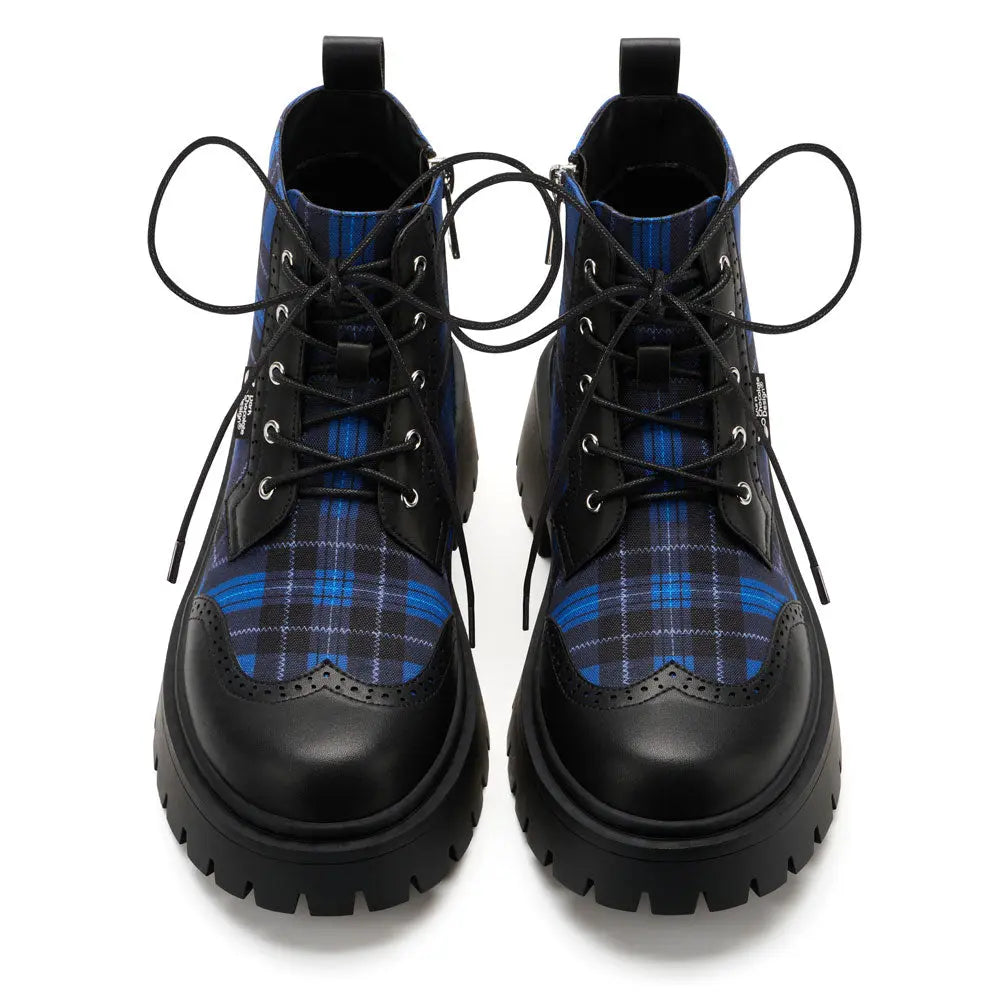Blue-Tartan Women's Chunky Platform Boots