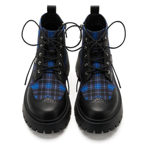 Blue-Tartan Women's Chunky Platform Boots