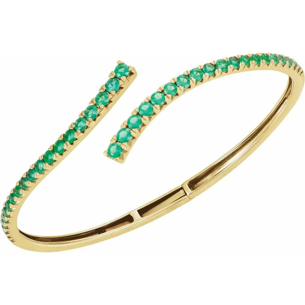 Lab-Grown Emerald Bypass Cuff Bracelet in 14K Gold
