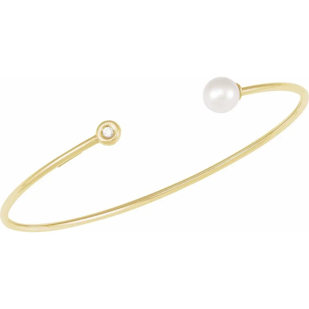 Freshwater Pearl & .03 CT Natural Diamond Cuff Bracelet in 14K Gold