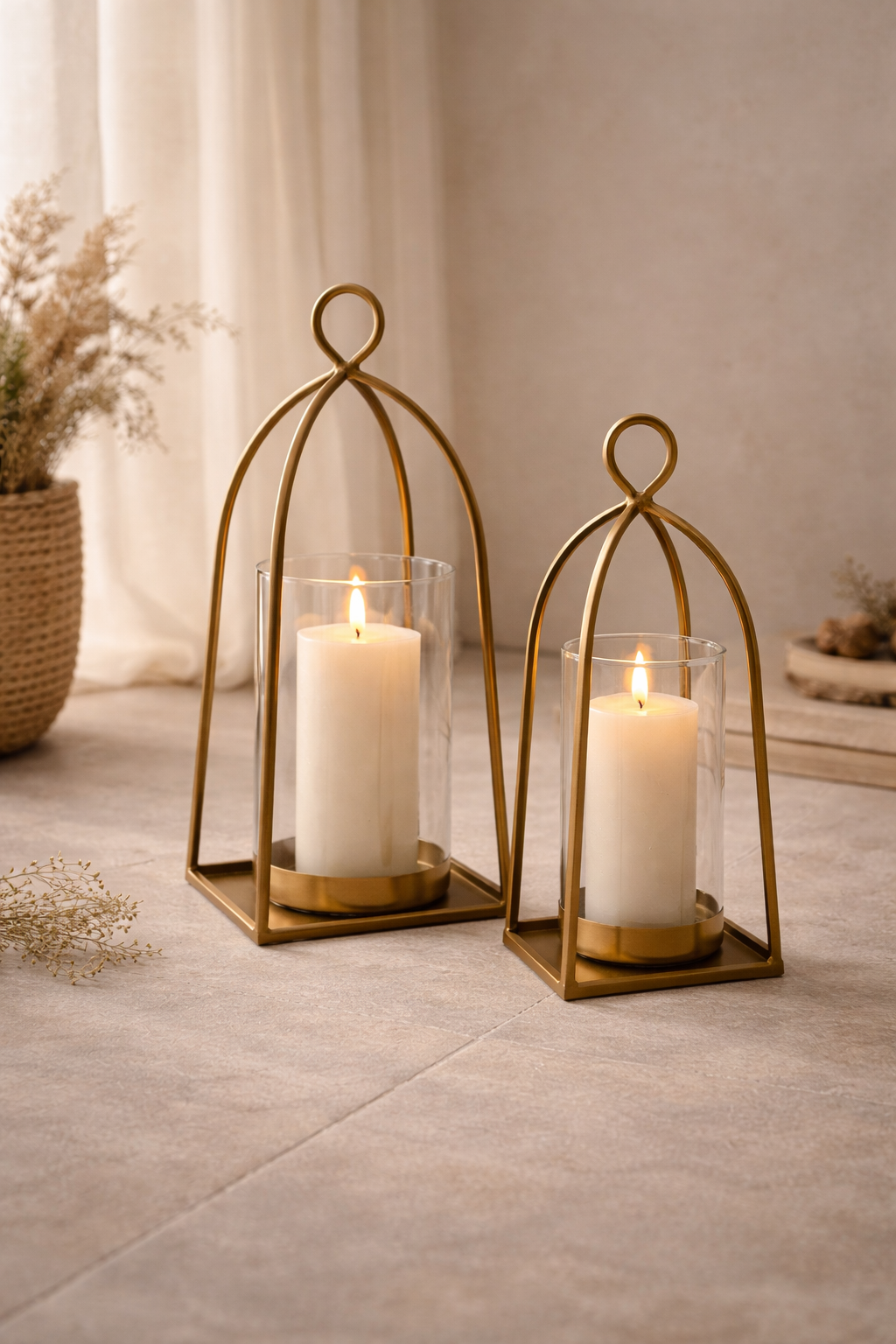 Bend Hurricane Candle Holder — Antique Brass Finish