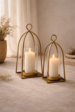 Bend Hurricane Candle Holder — Antique Brass Finish