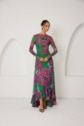 High-Low Dress – Dreamscape Safari- Green/Pink