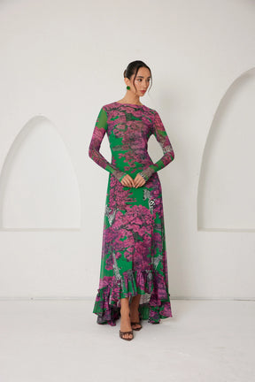 High-Low Dress – Dreamscape Safari- Green/Pink