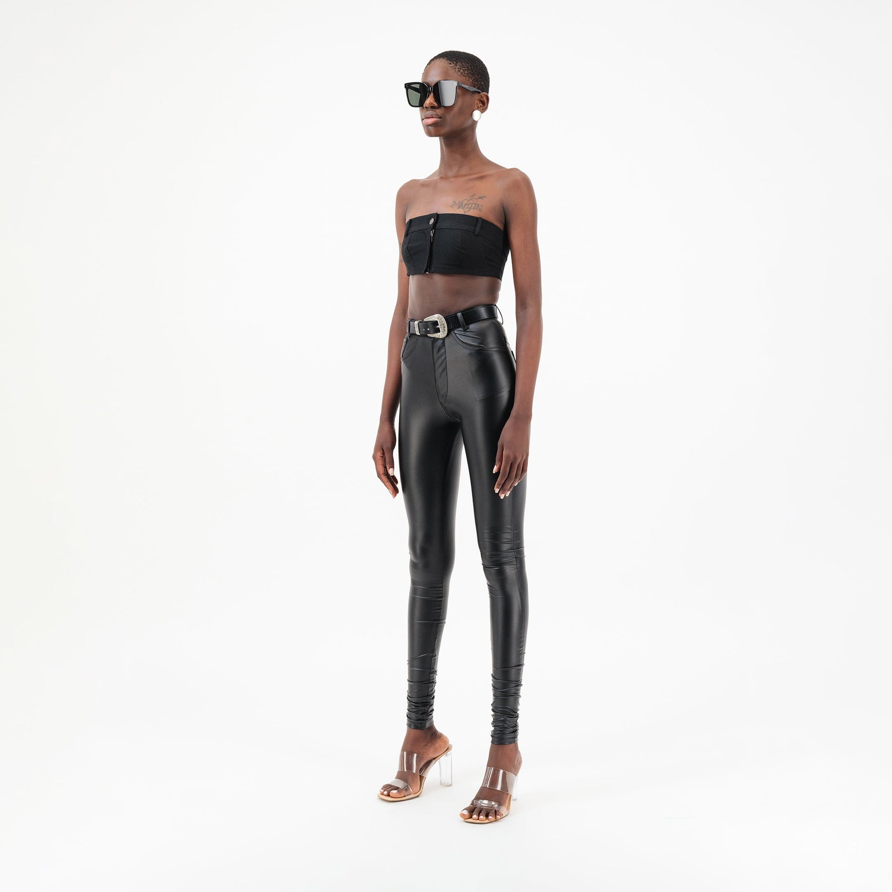 Black denim cropped top