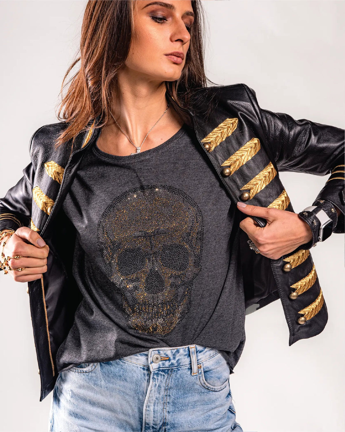 Black Lambskin Military Embellish Blazer