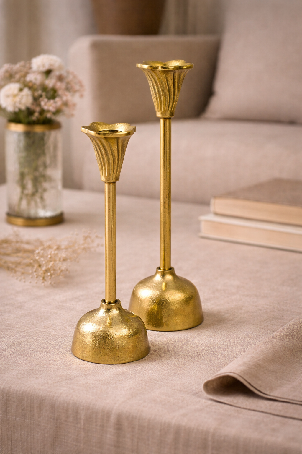 Bloom Fluted Taper Candle Holder — Antique Brass Finish
