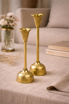 Bloom Fluted Taper Candle Holder — Antique Brass Finish