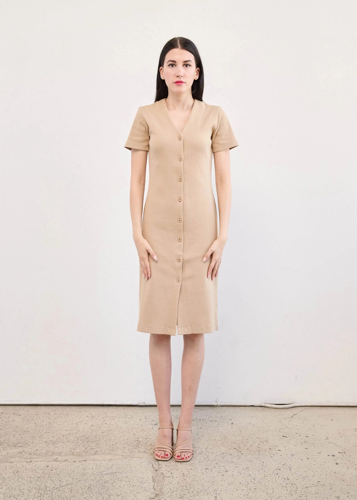 Button Down Dress In Cotton & Elastane