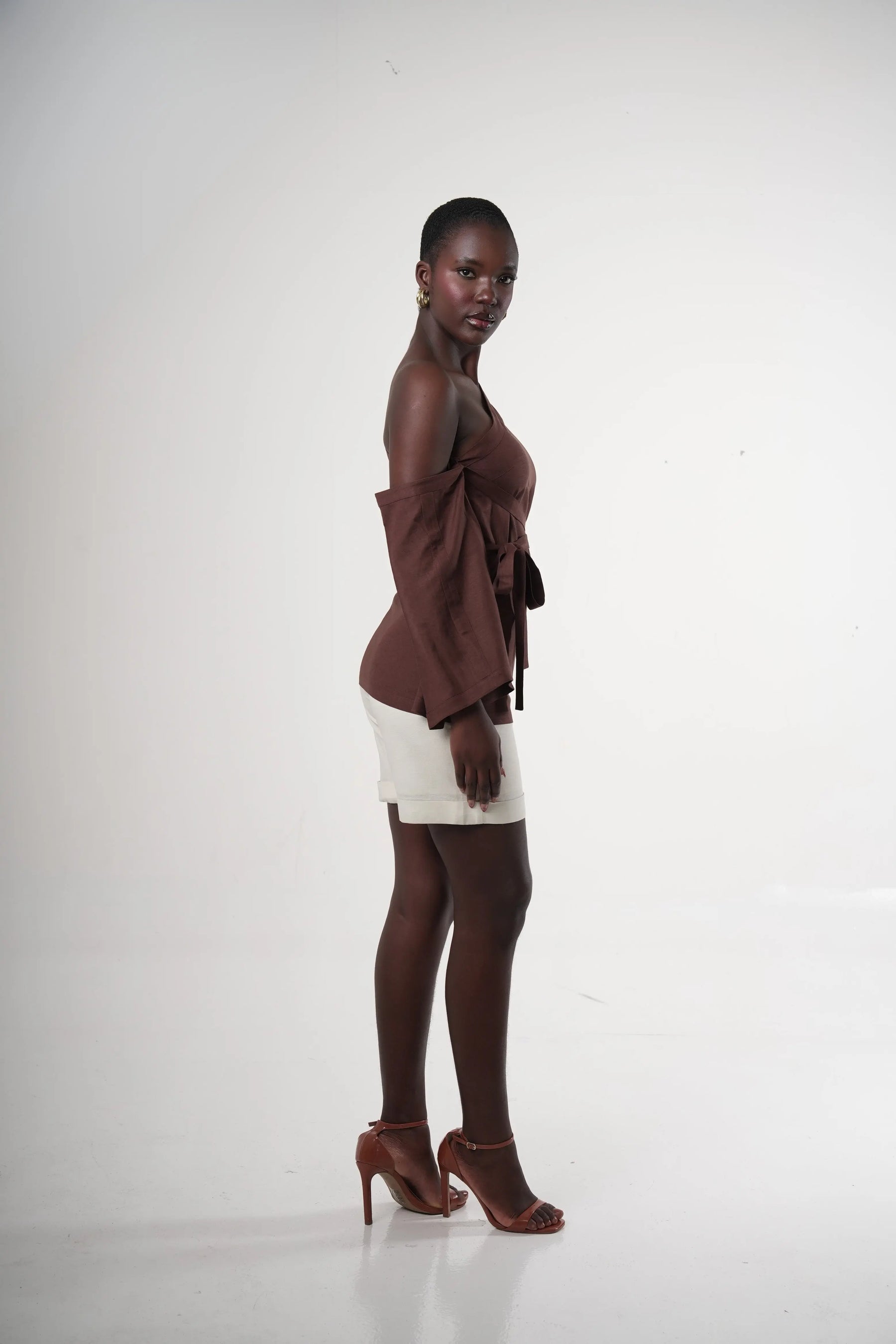 Cacao Convertible One-shoulder Blouse