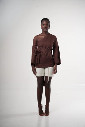 Cacao Convertible One-shoulder Blouse