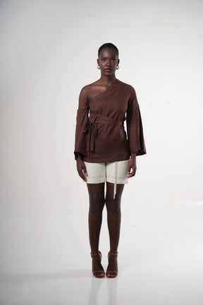 Cacao Convertible One-shoulder Blouse