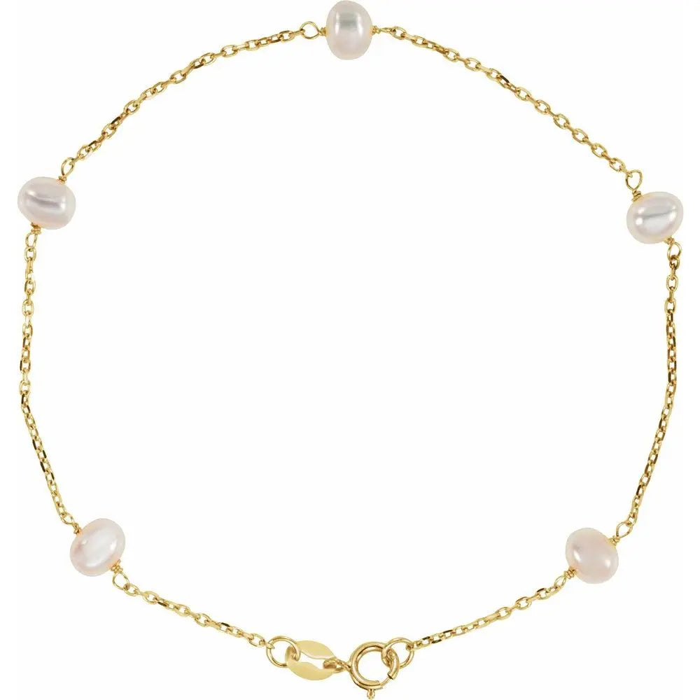 Five Station Freshwater Pearl Bracelet in 14K Gold
