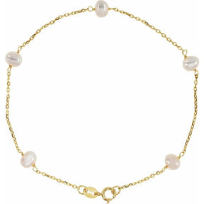 Five Station Freshwater Pearl Bracelet in 14K Gold