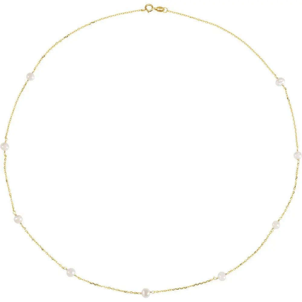 Freshwater Pearl Station Necklace in 14K Gold