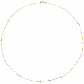 Freshwater Pearl Station Necklace in 14K Gold