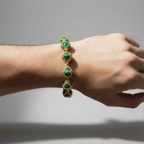 Caged Malachite Gemstone Bracelet In 14k Gold