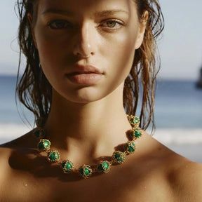 Caged Malachite 14k Gold Necklace