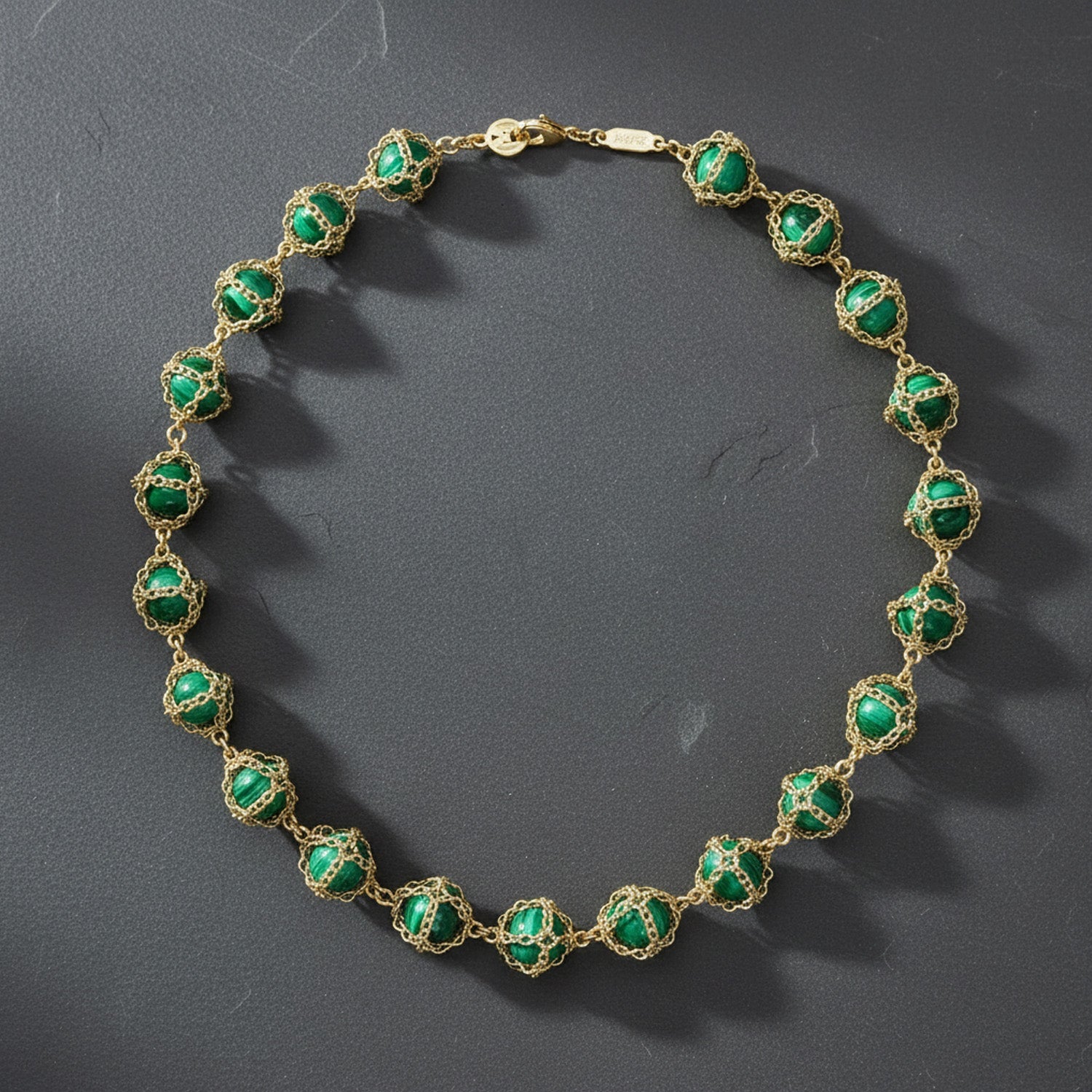Caged Malachite 14k Gold Necklace