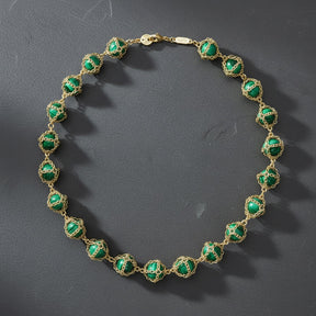 Caged Malachite 14k Gold Necklace