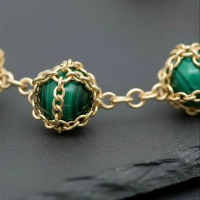 Caged Malachite 14k Gold Necklace