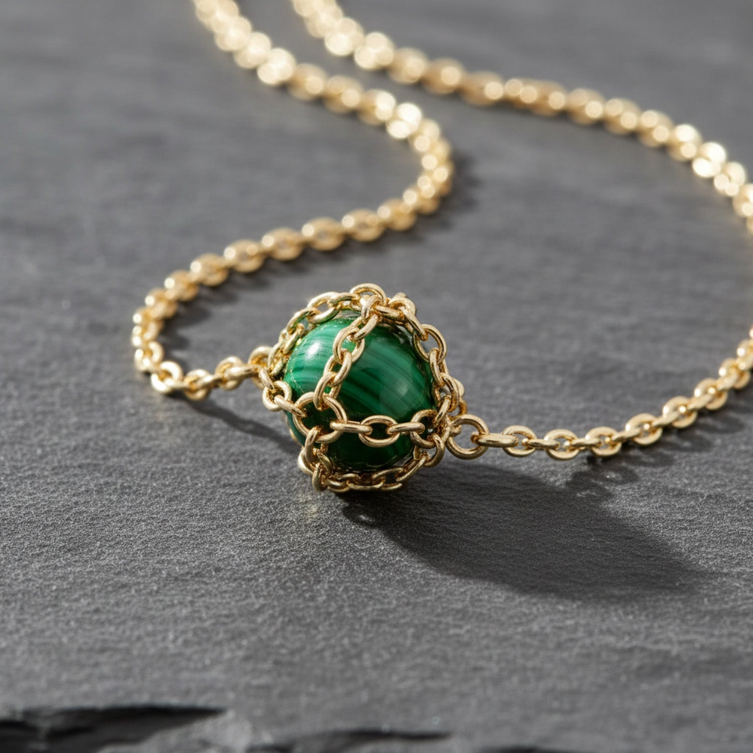 Caged Malachite Pendant Necklace
